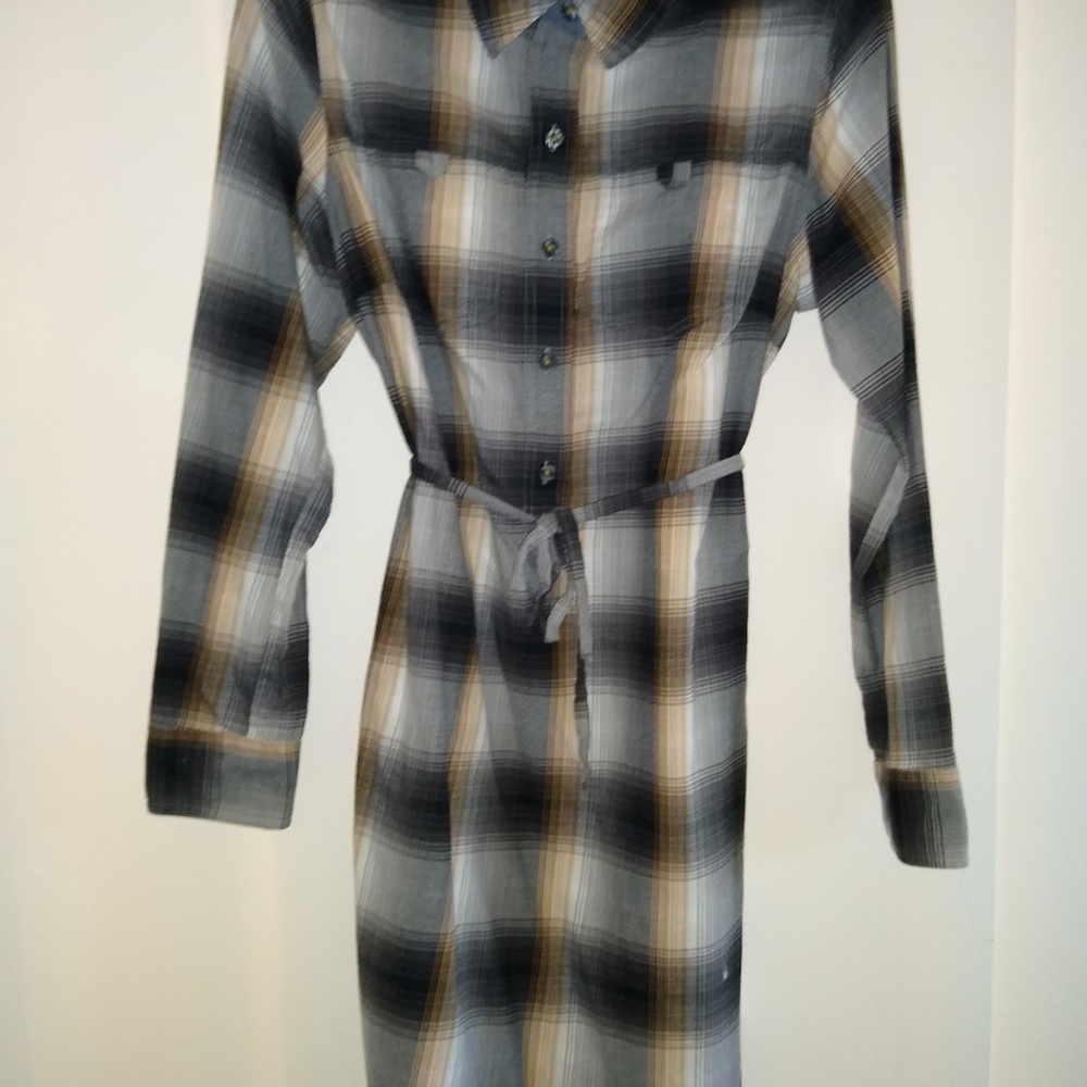 Patagonia Plaid Shirt Dress - Black, Gray, Tan